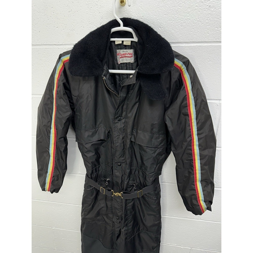 Walls Blizzard Pruf Hooded Snow Snowmobile Ski Suit Black & Rainbow Men's Medium